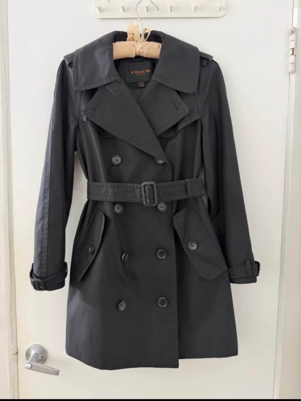 Coach Black Double-Breasted Belted Trench Coat